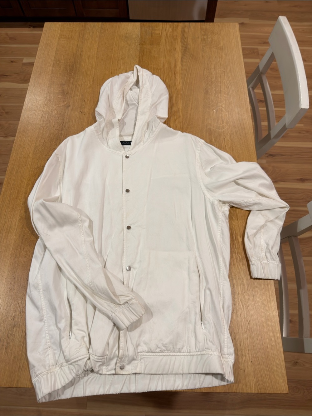 Zara White Hooded Windbreaker Jacket